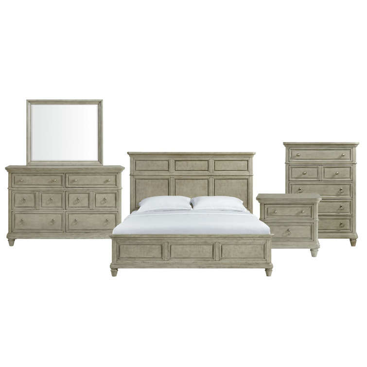 Picket House Furnishings Emiko Panel 5PC Bedroom Set In Light Grey